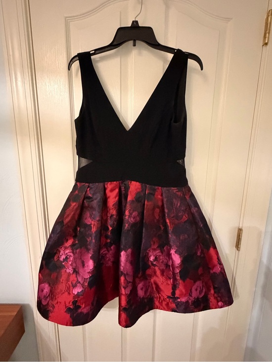As U Wish Dresses & Skirts - As U Wish Black Bodice Mini Dress with Red and Pink Floral Skirt